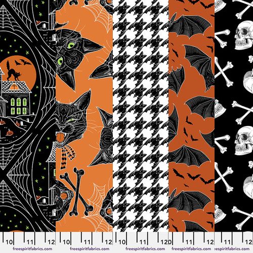Scaredy Cat Black Howl at the Moon Fabric by Rachel Hauer - Free